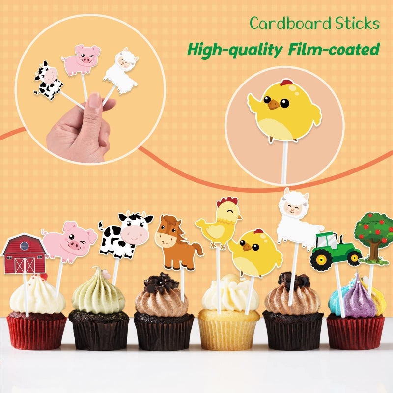 WERNNSAI 36 PCS Farm Cupcake Toppers - Farm Animal Birthday Decorations Animal Cake Toppers Picks Barnyard Party Decorations for Kids Baby Shower Birthday Tractor Theme Party Supplies - Image 3